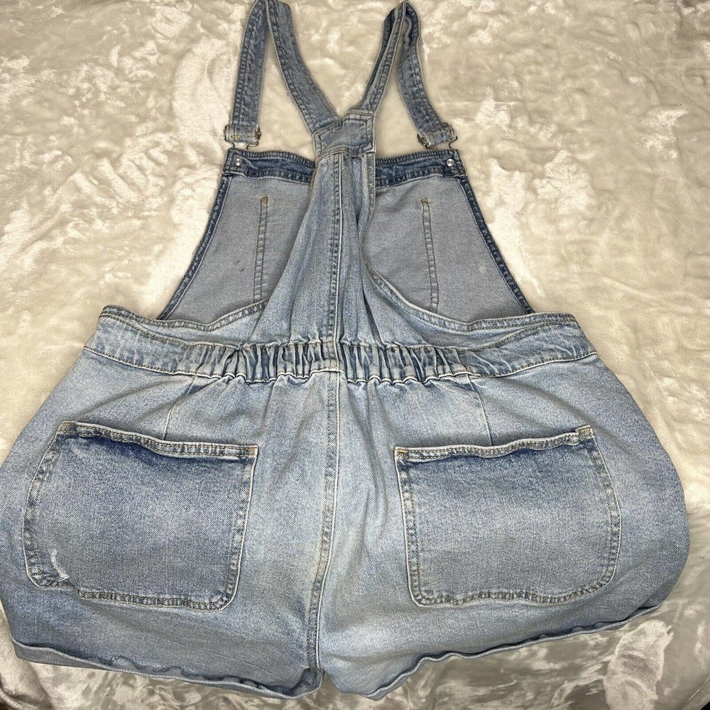 NOBO Junior's Blue Rolled Cuff Stretch Cotton Denim Jean Short Overalls XXL - Picture 4 of 9